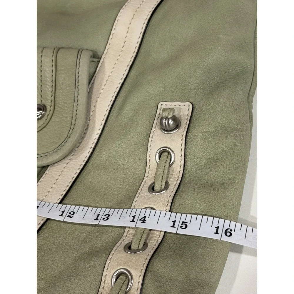 B Makowsky Leather Hobo Bag Sage Green Y2K Whipstitch Grommet Shoulder Purse